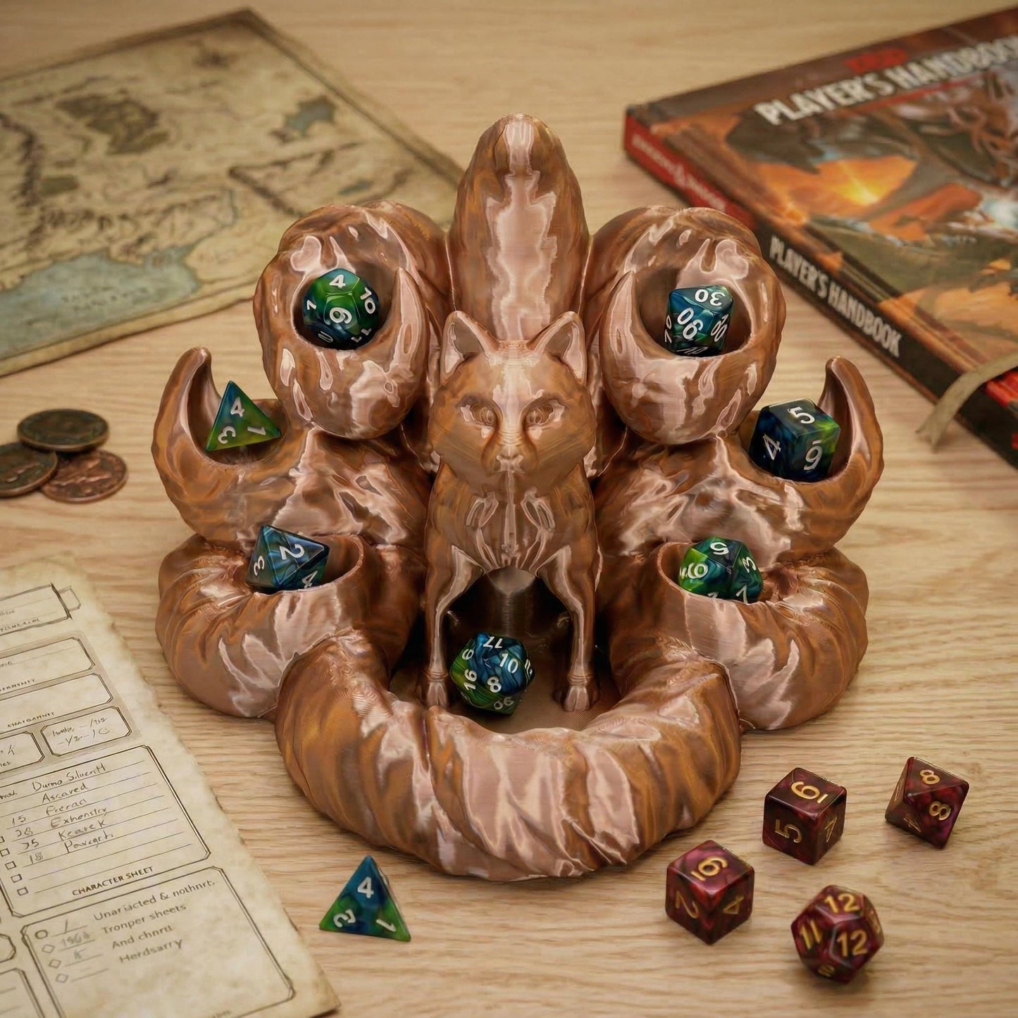 Dice Tower with Tray | Fox Dice Tower | Dice Roller for Tabletop RPG | Dice Holder Organizer | Unique Gamer Gift