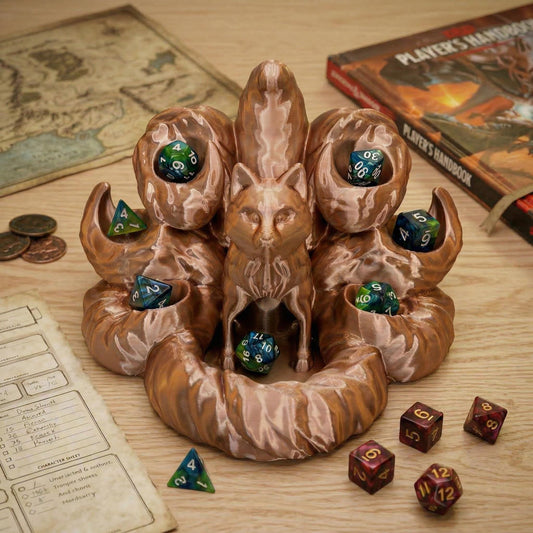 Dice Tower with Tray | Fox Dice Tower | Dice Roller for Tabletop RPG | Dice Holder Organizer | Unique Gamer Gift