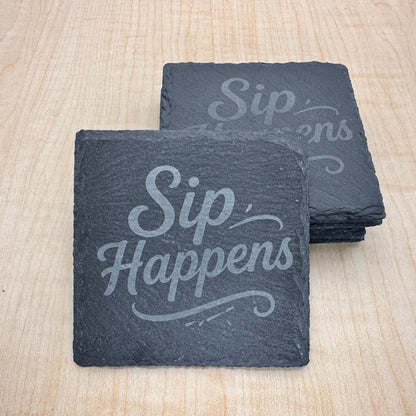 Sip Happens Slate Coaster, Funny Drink Coaster, Housewarming Gift