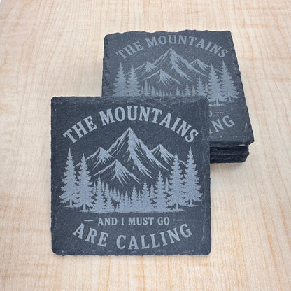 The Mountains Are Calling Slate Coaster, Mountain Decor, Hiking Gift