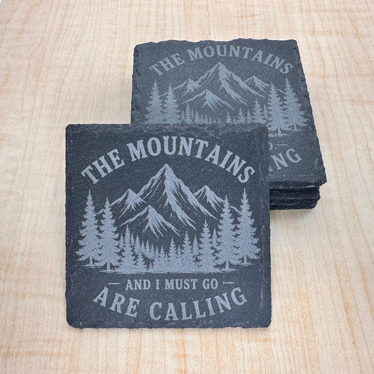 The Mountains Are Calling Slate Coaster, Mountain Decor, Hiking Gift
