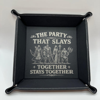 9" Rolling Area-Party That Slays Dice Tray, Engraved Fantasy Dice Rolling Tray, Tabletop RPG Gift
