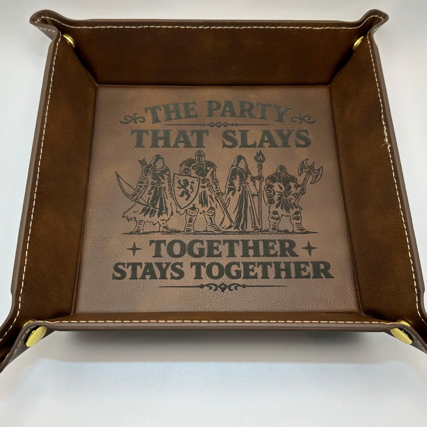9" Rolling Area-Party That Slays Dice Tray, Engraved Fantasy Dice Rolling Tray, Tabletop RPG Gift