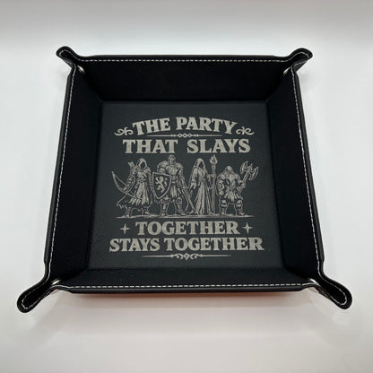 9" Rolling Area-Party That Slays Dice Tray, Engraved Fantasy Dice Rolling Tray, Tabletop RPG Gift
