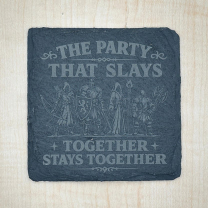 Tabletop RPG Slate Coaster, The Party That Slays Together, Fantasy Gamer Gift
