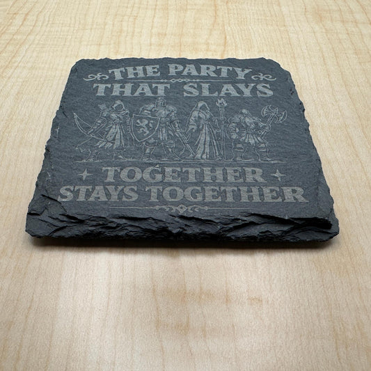 Tabletop RPG Slate Coaster, The Party That Slays Together, Fantasy Gamer Gift