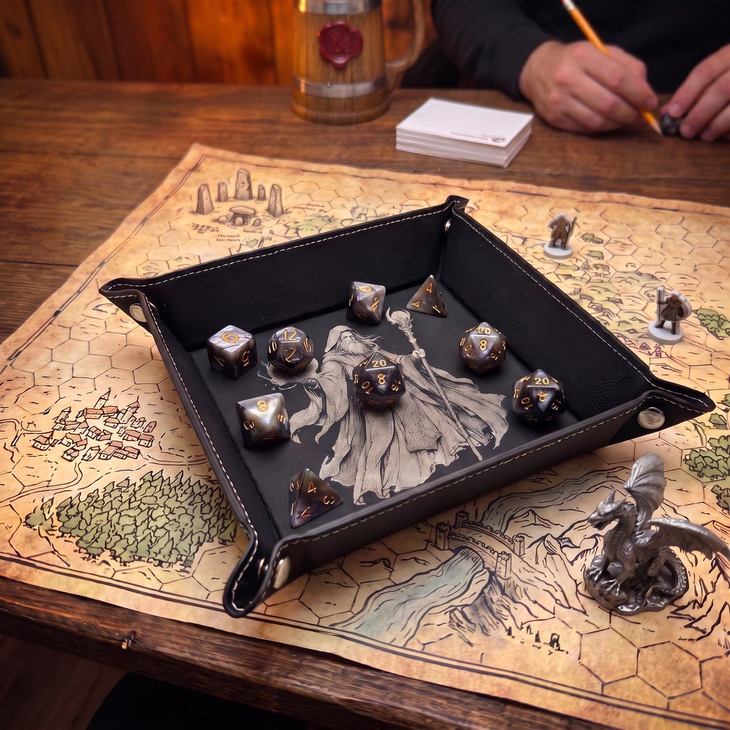 9" Rolling Area-Wizard Dice Tray, Engraved Fantasy Dice Rolling Tray, Tabletop RPG Gift
