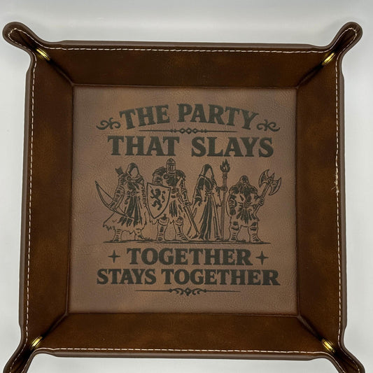 9" Rolling Area-Party That Slays Dice Tray, Engraved Fantasy Dice Rolling Tray, Tabletop RPG Gift